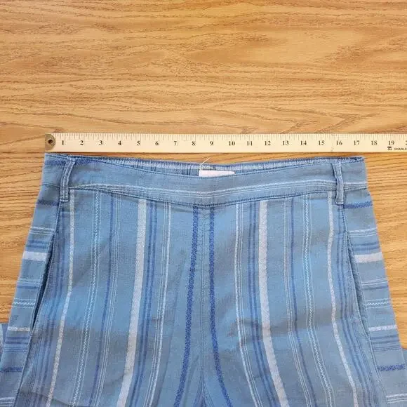 Anthropologie Pants Size Large Womens Blue Linen Cropped Wide Leg Striped Belt - Picture 6 of 11